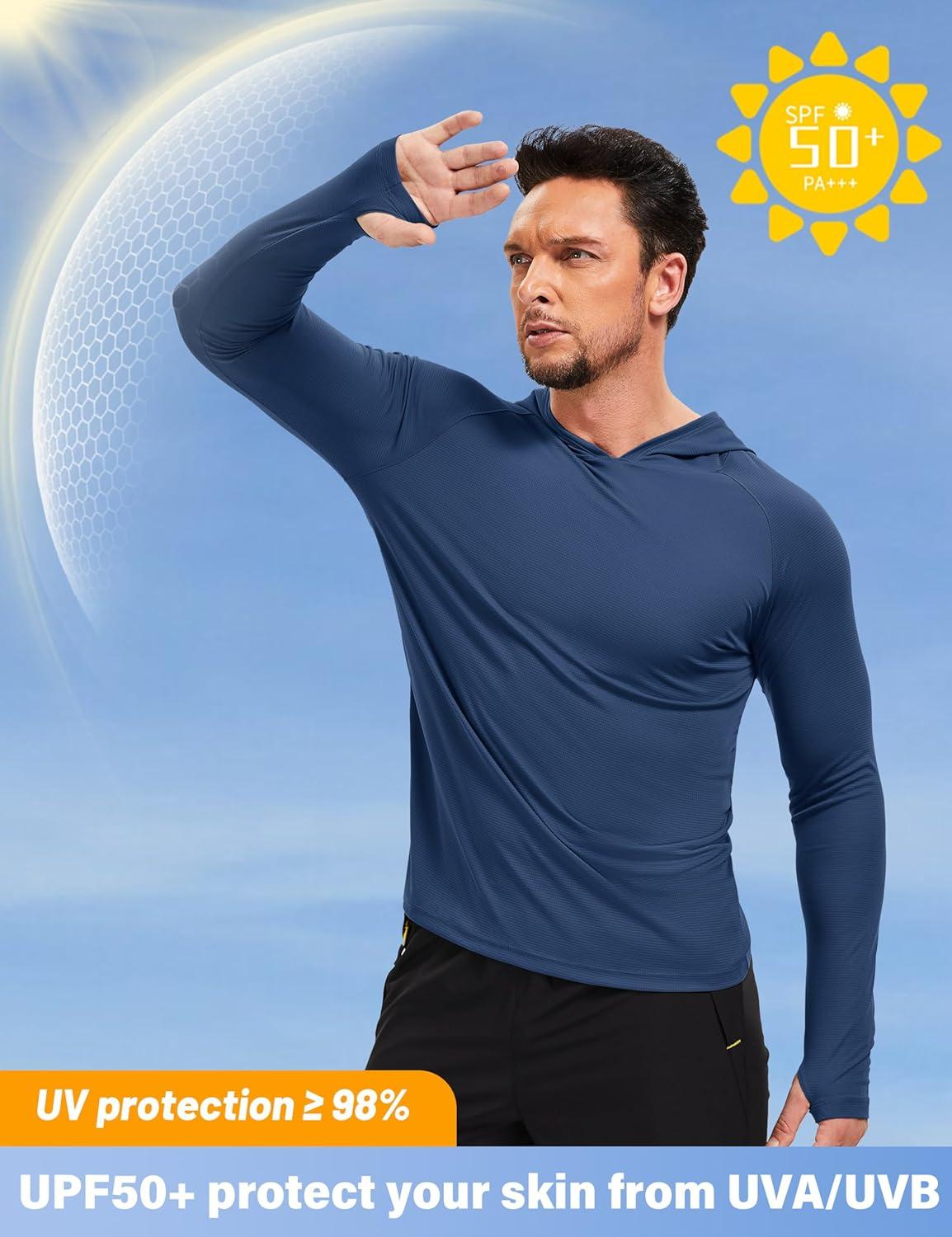 imageMAGCOMSEN Mens Sun Shirts UPF 50 Long Sleeve Lightweight Hoodie Quick Dry Performance Workout Hiking Athletic ShirtBluegrey