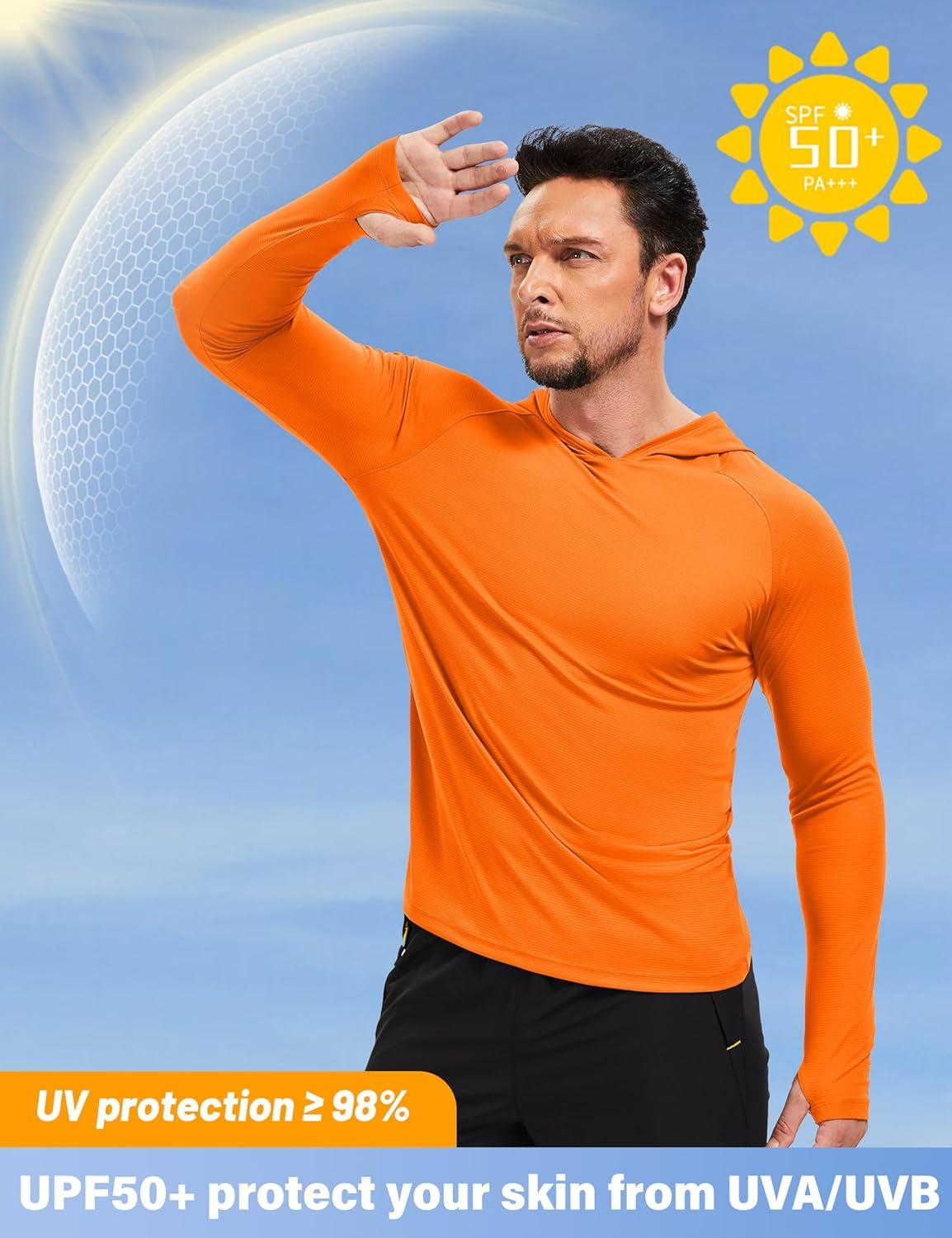 imageMAGCOMSEN Mens Sun Shirts UPF 50 Long Sleeve Lightweight Hoodie Quick Dry Performance Workout Hiking Athletic ShirtFlorange
