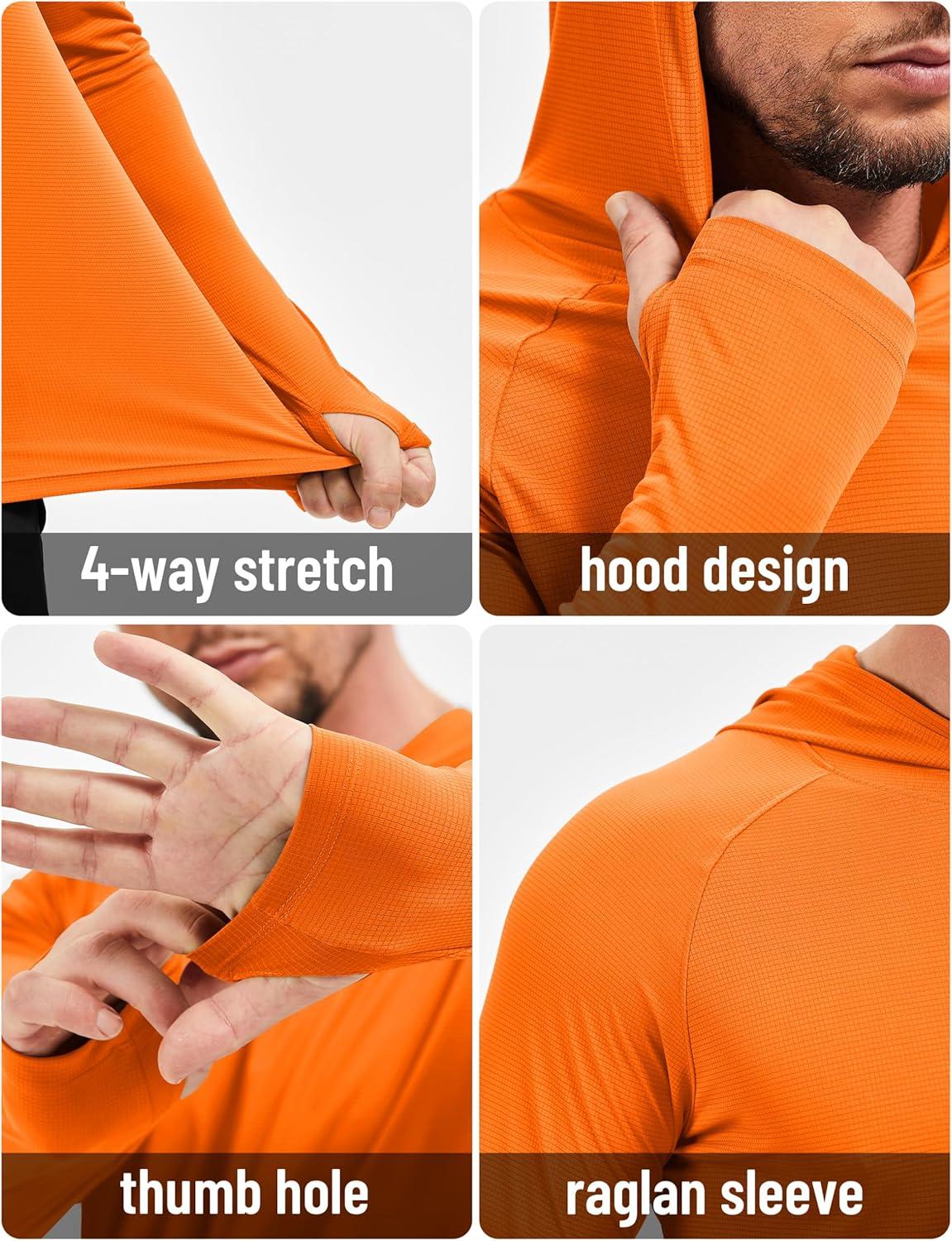 imageMAGCOMSEN Mens Sun Shirts UPF 50 Long Sleeve Lightweight Hoodie Quick Dry Performance Workout Hiking Athletic ShirtFlorange
