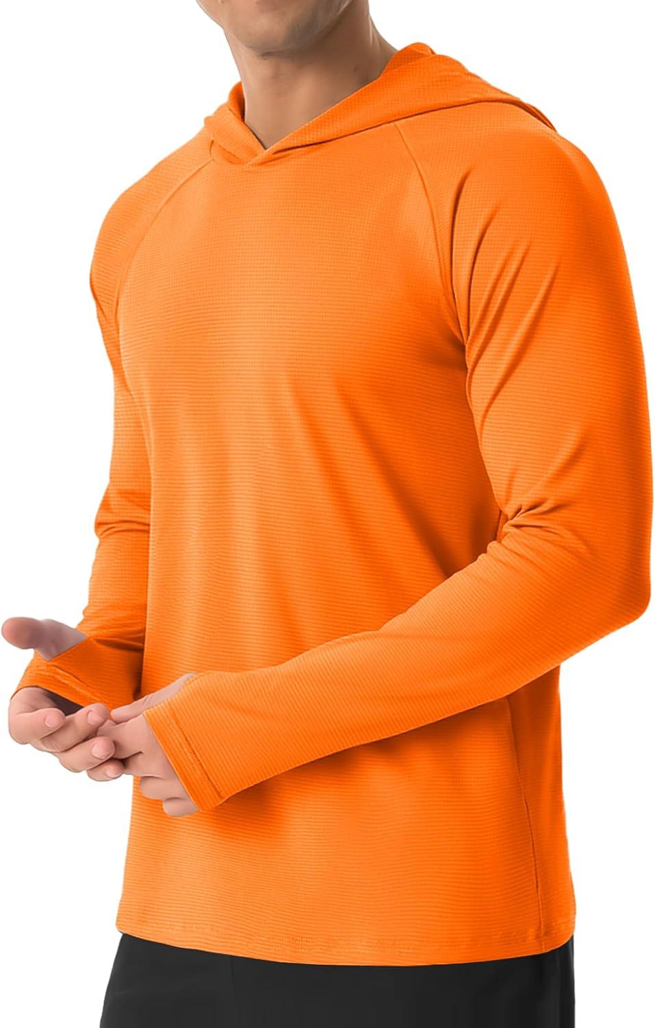 imageMAGCOMSEN Mens Sun Shirts UPF 50 Long Sleeve Lightweight Hoodie Quick Dry Performance Workout Hiking Athletic ShirtFlorange