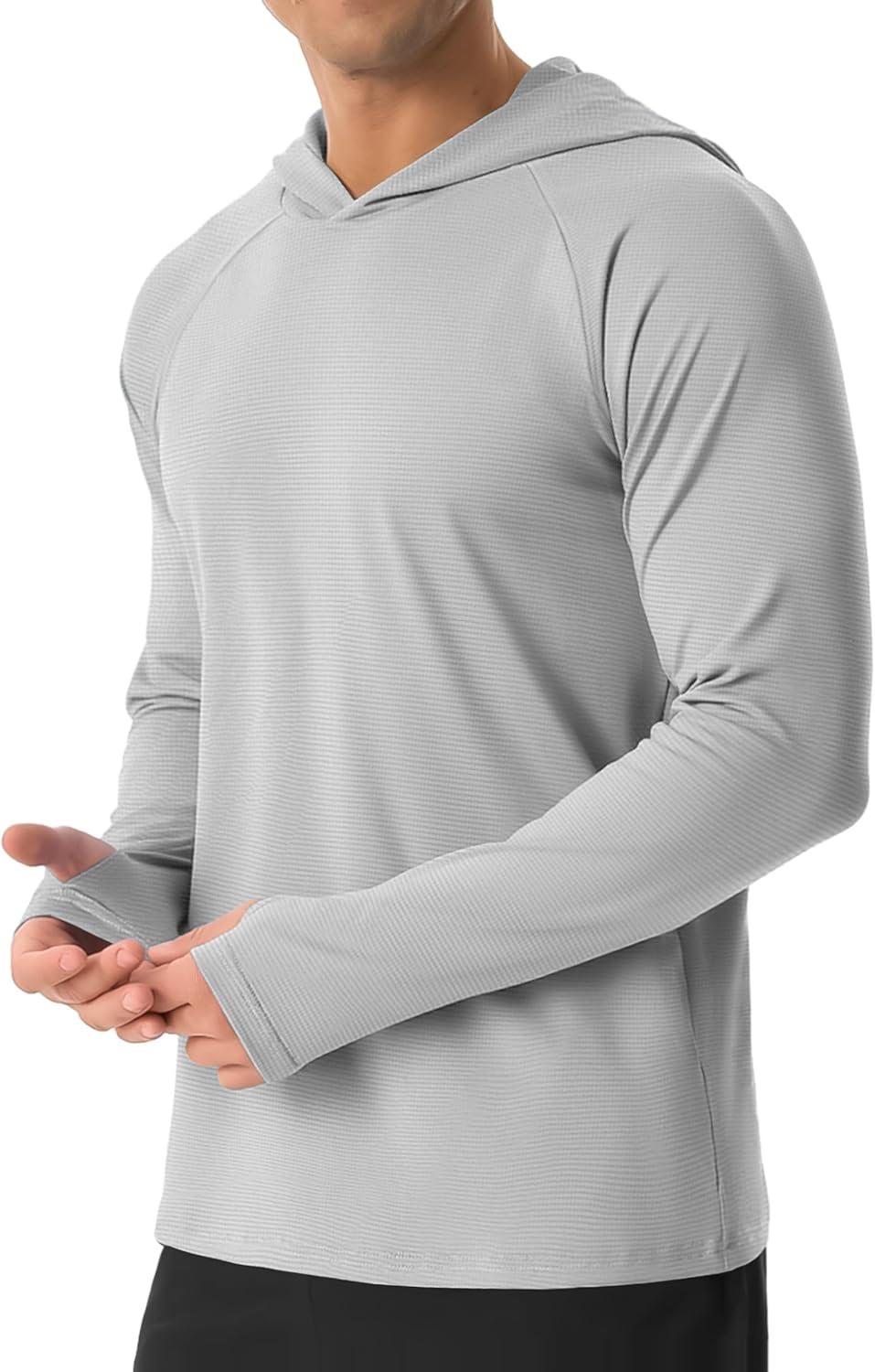 imageMAGCOMSEN Mens Sun Shirts UPF 50 Long Sleeve Lightweight Hoodie Quick Dry Performance Workout Hiking Athletic ShirtLightgrey