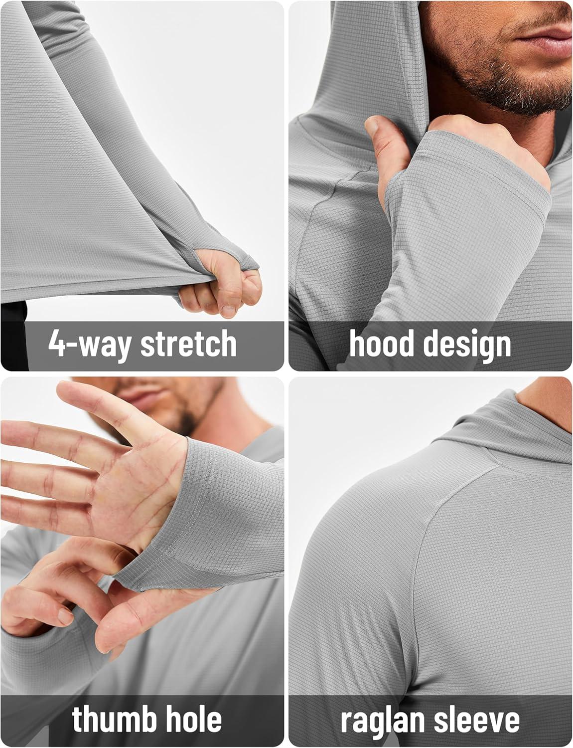 imageMAGCOMSEN Mens Sun Shirts UPF 50 Long Sleeve Lightweight Hoodie Quick Dry Performance Workout Hiking Athletic ShirtLightgrey
