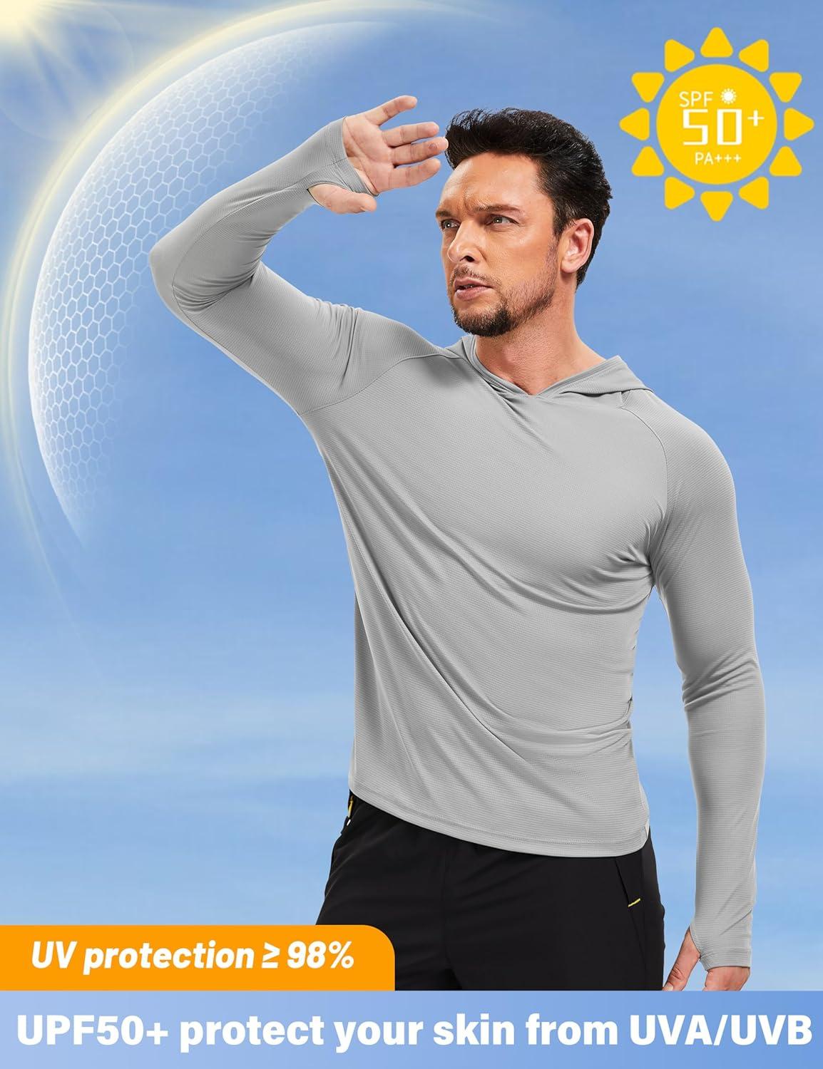imageMAGCOMSEN Mens Sun Shirts UPF 50 Long Sleeve Lightweight Hoodie Quick Dry Performance Workout Hiking Athletic ShirtLightgrey