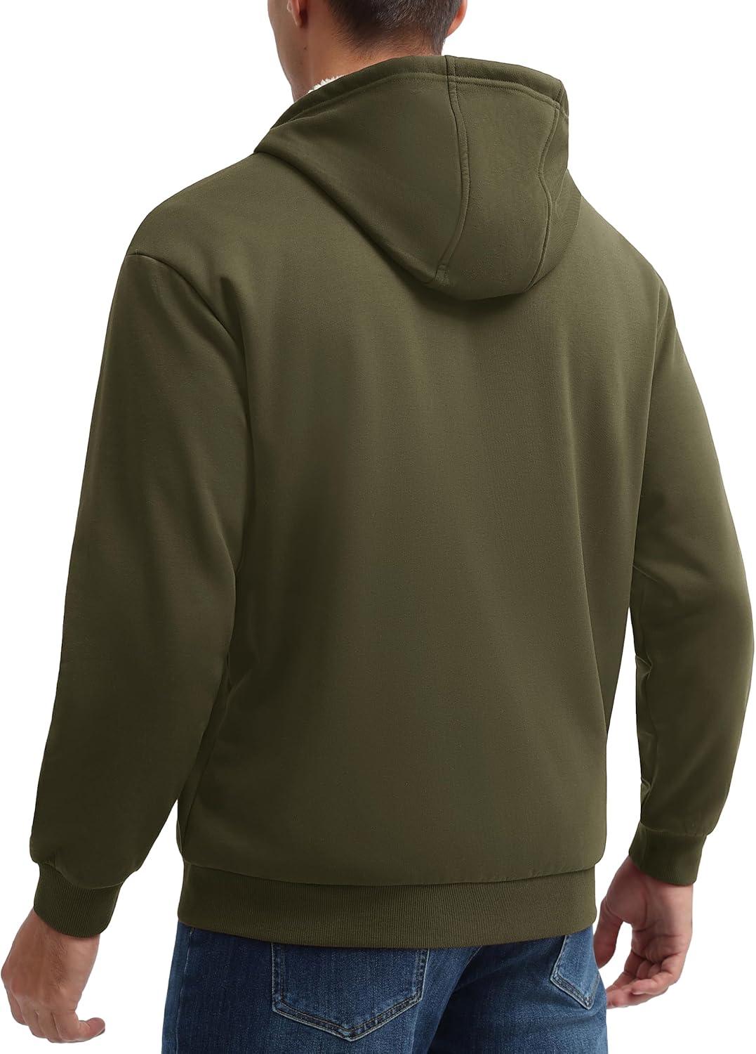 imageMAGCOMSEN Mens Zip Up Hoodie Sherpa Lined Hooded Sweatshirt Winter Heavyweight Hoodies Warm Thick Fleece JacketArmy Green