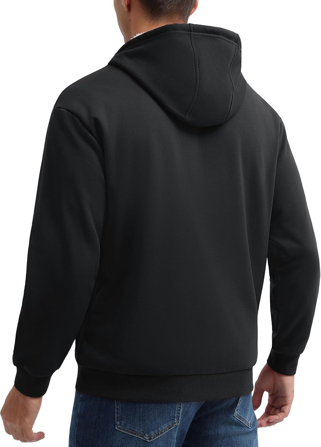 imageMAGCOMSEN Mens Zip Up Hoodie Sherpa Lined Hooded Sweatshirt Winter Heavyweight Hoodies Warm Thick Fleece JacketBlack