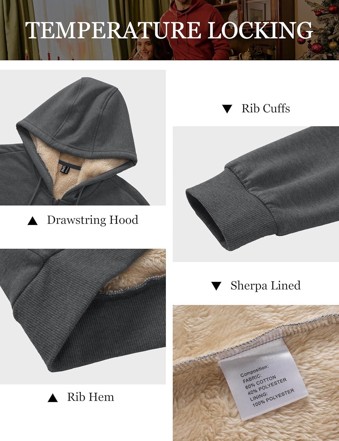 imageMAGCOMSEN Mens Zip Up Hoodie Sherpa Lined Hooded Sweatshirt Winter Heavyweight Hoodies Warm Thick Fleece JacketDark Gray