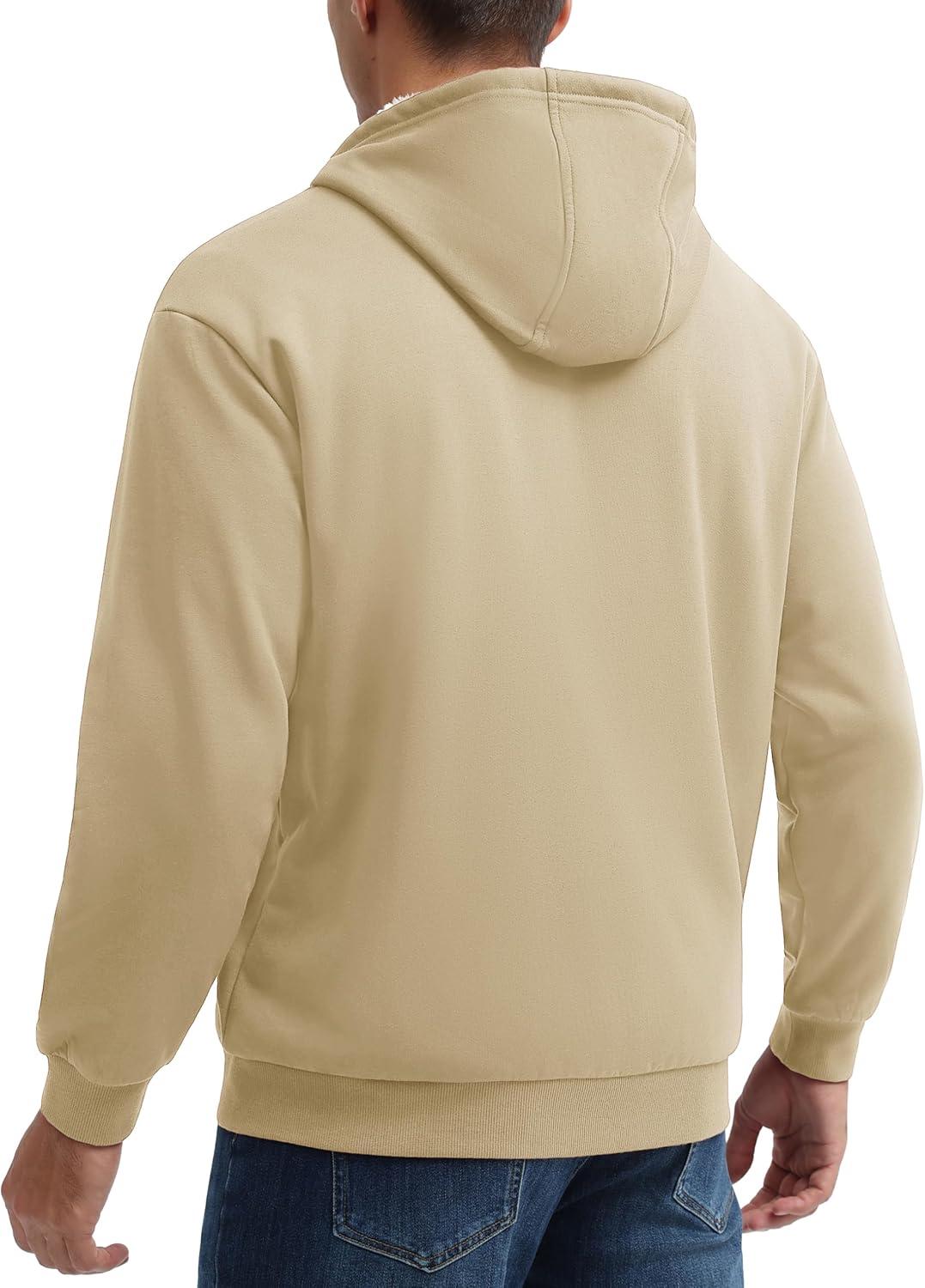 imageMAGCOMSEN Mens Zip Up Hoodie Sherpa Lined Hooded Sweatshirt Winter Heavyweight Hoodies Warm Thick Fleece JacketKhaki