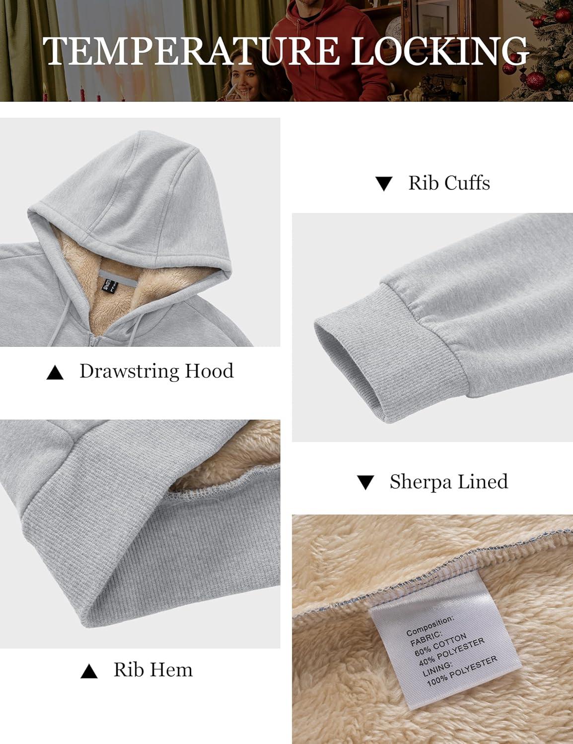 imageMAGCOMSEN Mens Zip Up Hoodie Sherpa Lined Hooded Sweatshirt Winter Heavyweight Hoodies Warm Thick Fleece JacketLight Grey