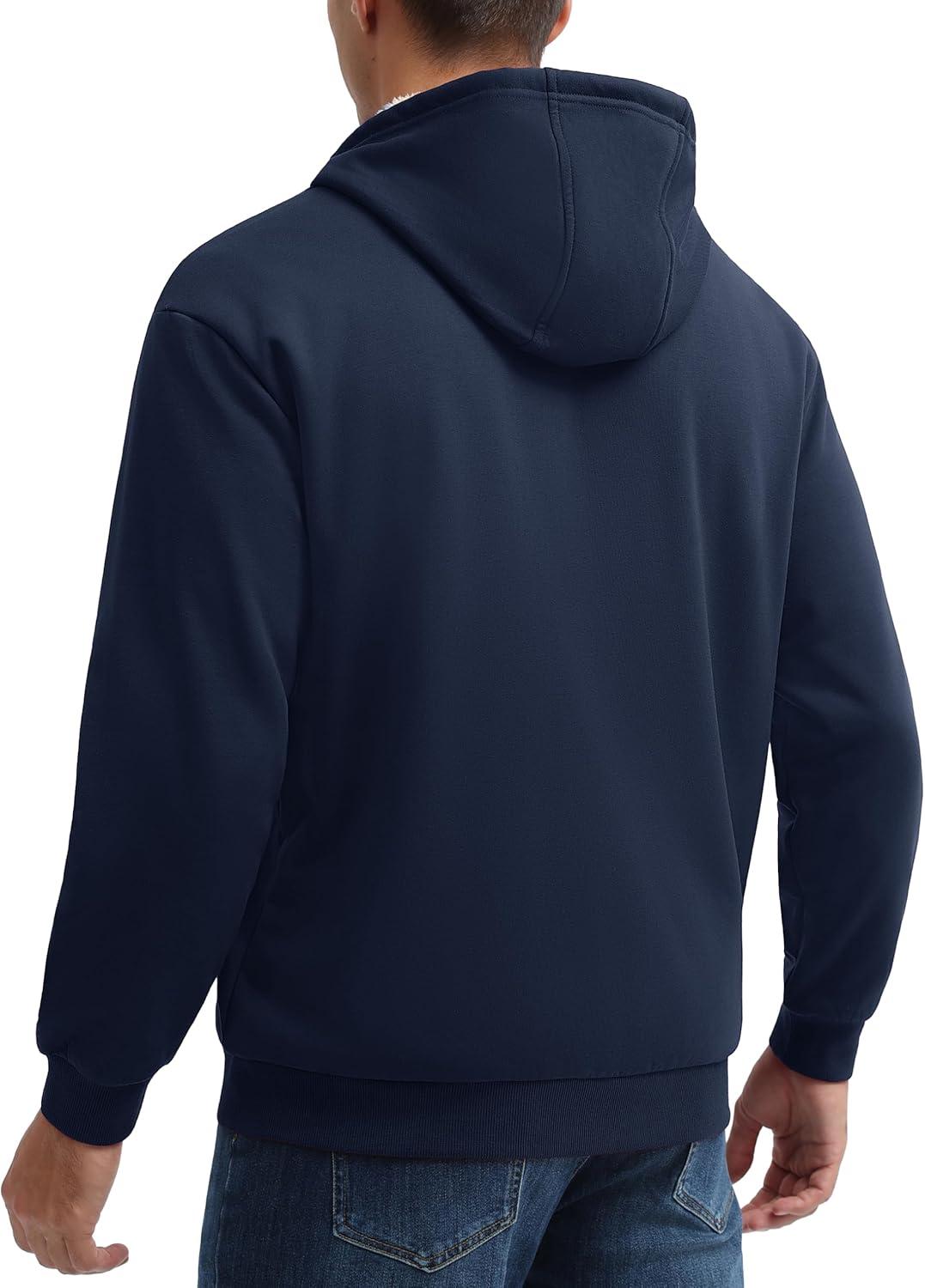 imageMAGCOMSEN Mens Zip Up Hoodie Sherpa Lined Hooded Sweatshirt Winter Heavyweight Hoodies Warm Thick Fleece JacketNavy