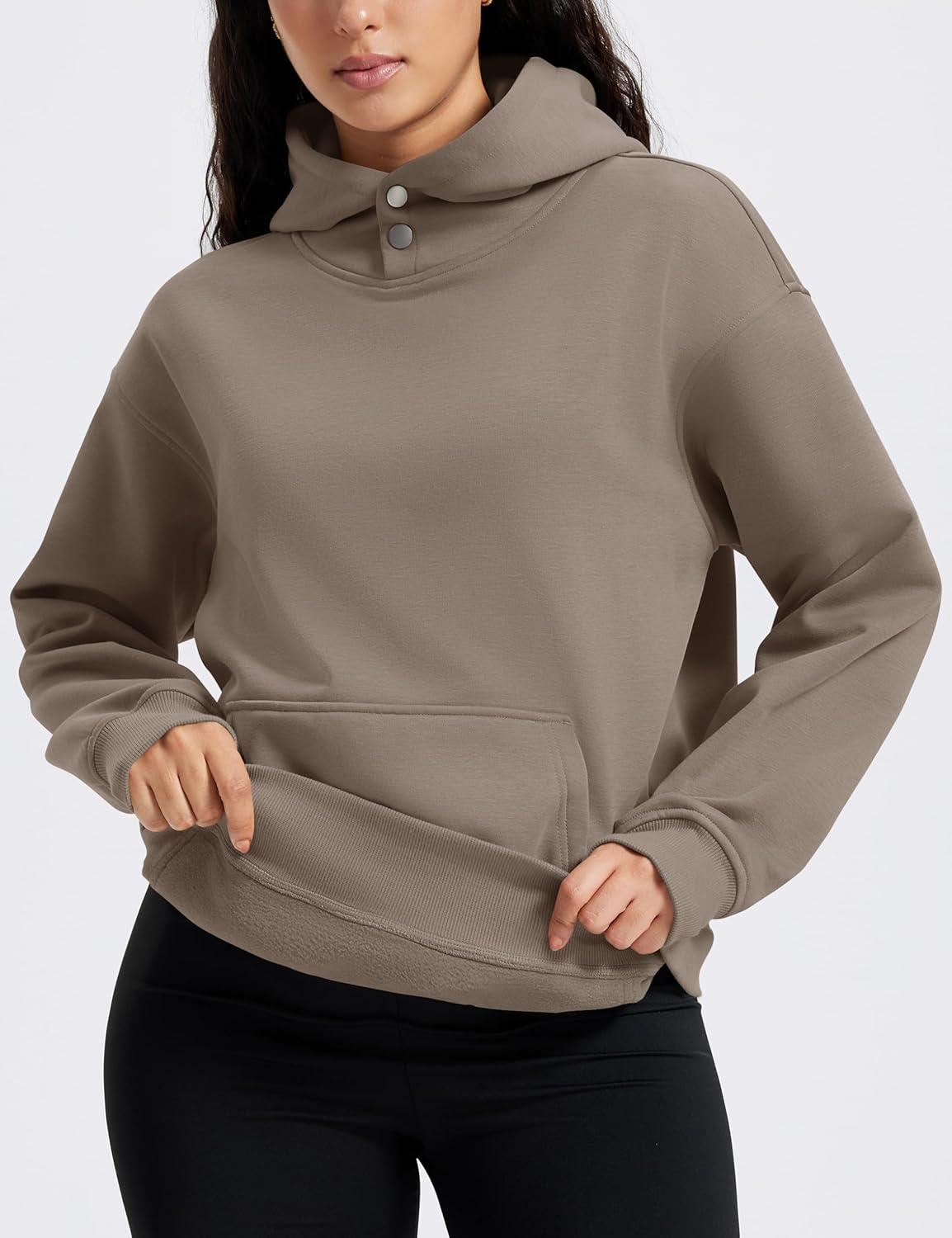 imageMAGCOMSEN Oversized Hoodies for Women Fleece Pullover Sweatshirts Warm Cozy Sweaters Workout Winter Fall HoodieCoffee Grey