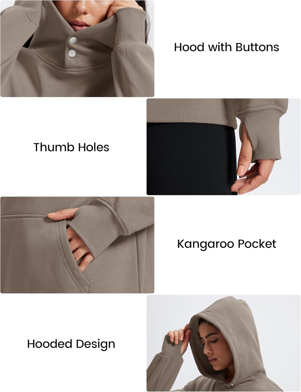 imageMAGCOMSEN Oversized Hoodies for Women Fleece Pullover Sweatshirts Warm Cozy Sweaters Workout Winter Fall HoodieCoffee Grey
