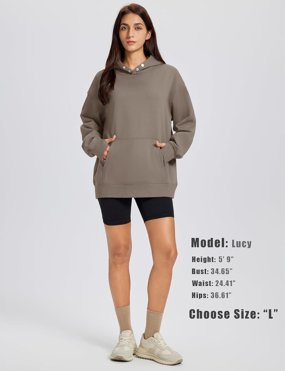 imageMAGCOMSEN Oversized Hoodies for Women Fleece Pullover Sweatshirts Warm Cozy Sweaters Workout Winter Fall HoodieCoffee Grey