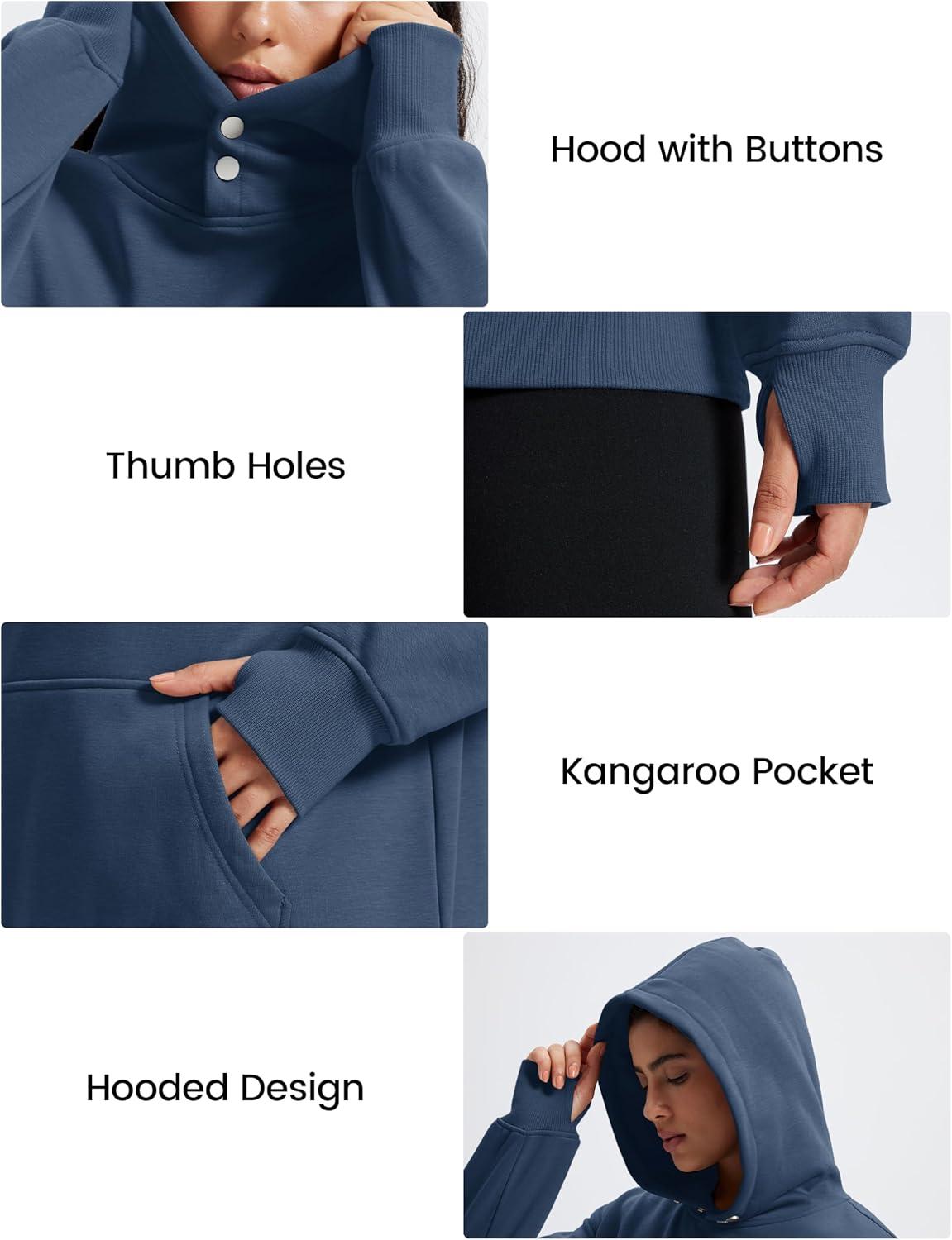 imageMAGCOMSEN Oversized Hoodies for Women Fleece Pullover Sweatshirts Warm Cozy Sweaters Workout Winter Fall HoodieDark Blue