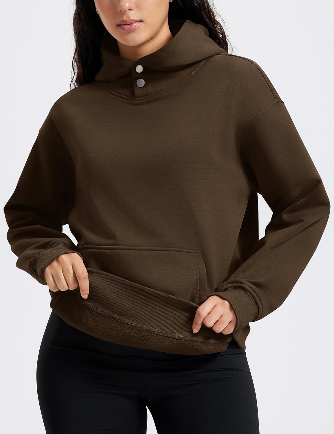 imageMAGCOMSEN Oversized Hoodies for Women Fleece Pullover Sweatshirts Warm Cozy Sweaters Workout Winter Fall HoodieDark Brown