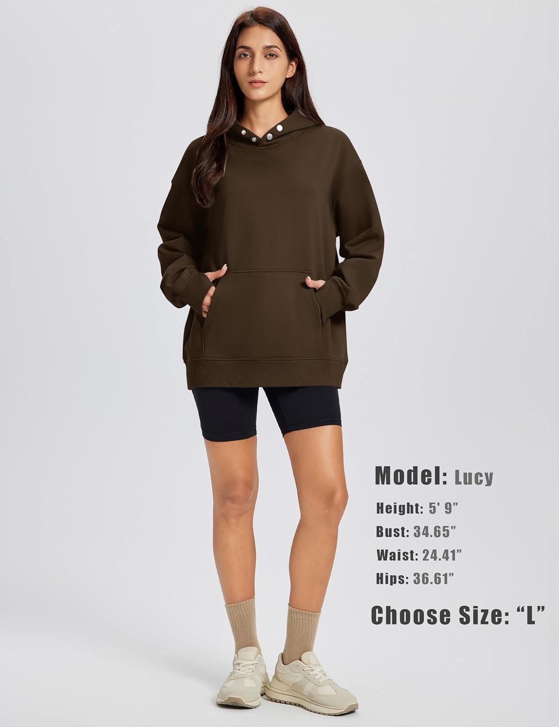 imageMAGCOMSEN Oversized Hoodies for Women Fleece Pullover Sweatshirts Warm Cozy Sweaters Workout Winter Fall HoodieDark Brown