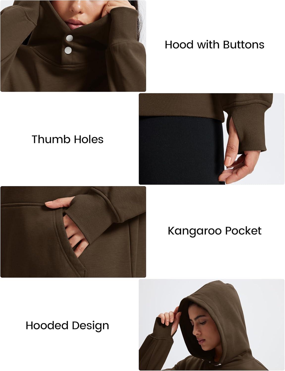 imageMAGCOMSEN Oversized Hoodies for Women Fleece Pullover Sweatshirts Warm Cozy Sweaters Workout Winter Fall HoodieDark Brown