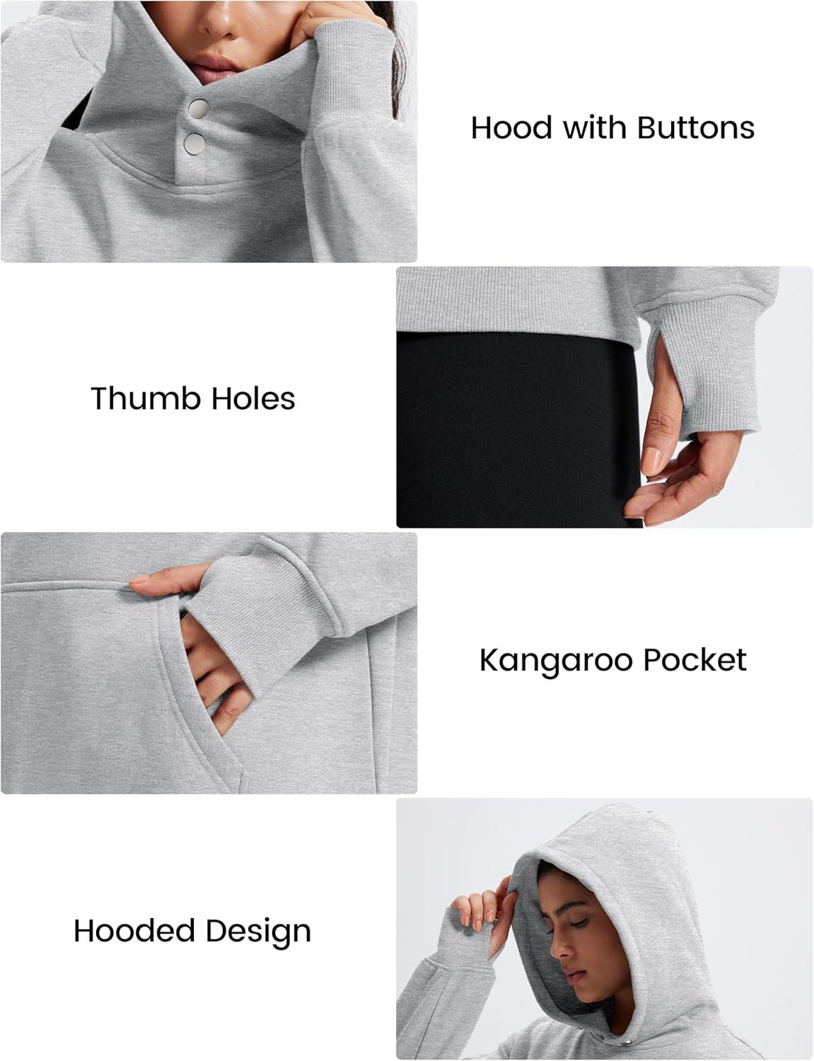 imageMAGCOMSEN Oversized Hoodies for Women Fleece Pullover Sweatshirts Warm Cozy Sweaters Workout Winter Fall HoodieLight Grey