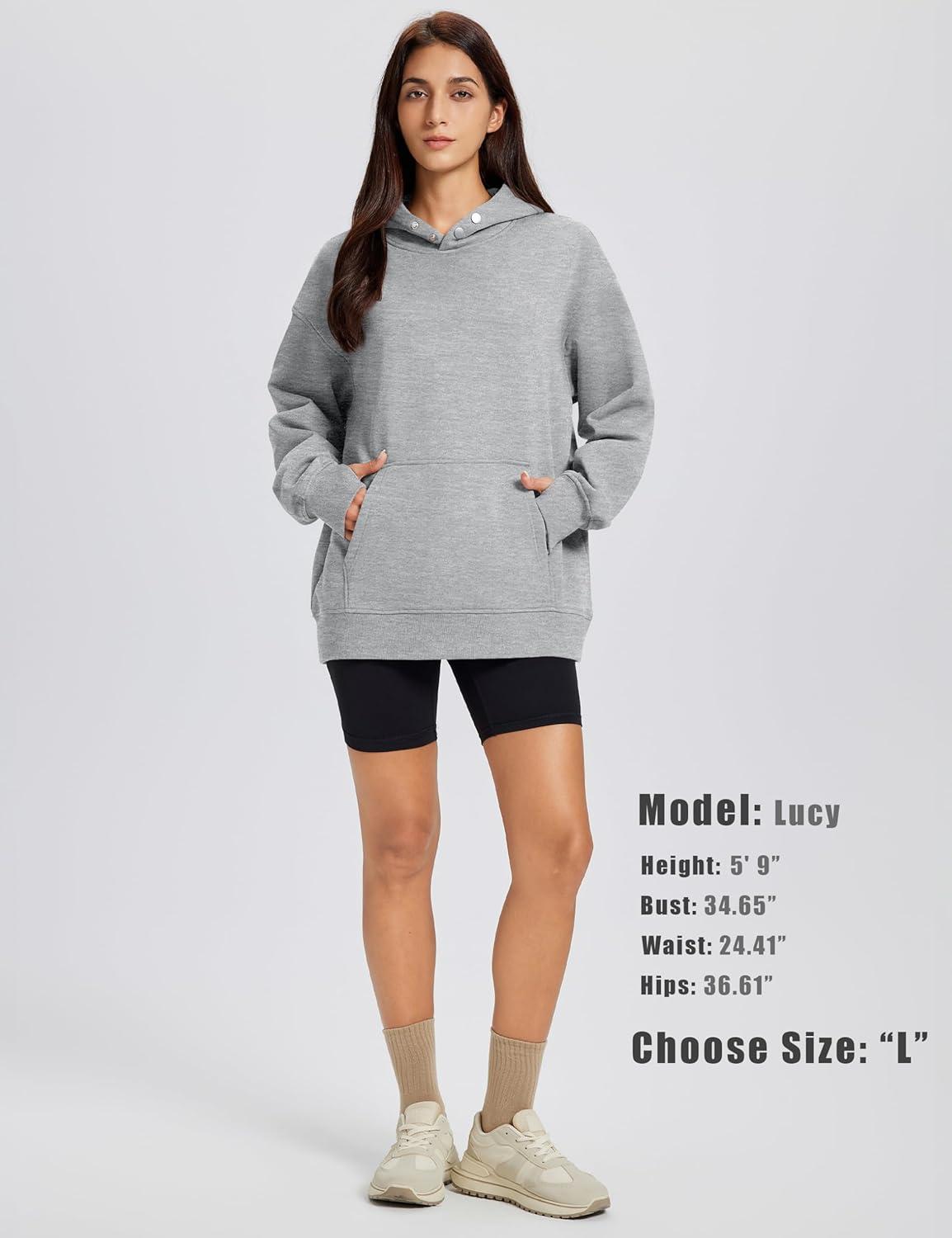 imageMAGCOMSEN Oversized Hoodies for Women Fleece Pullover Sweatshirts Warm Cozy Sweaters Workout Winter Fall HoodieLight Grey