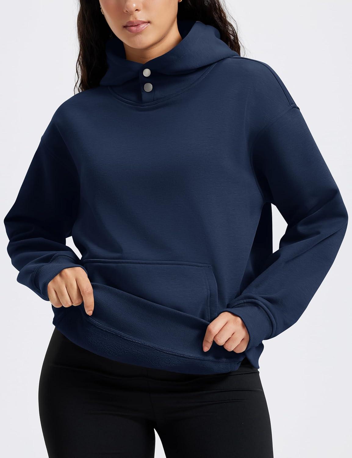 imageMAGCOMSEN Oversized Hoodies for Women Fleece Pullover Sweatshirts Warm Cozy Sweaters Workout Winter Fall HoodieNavy