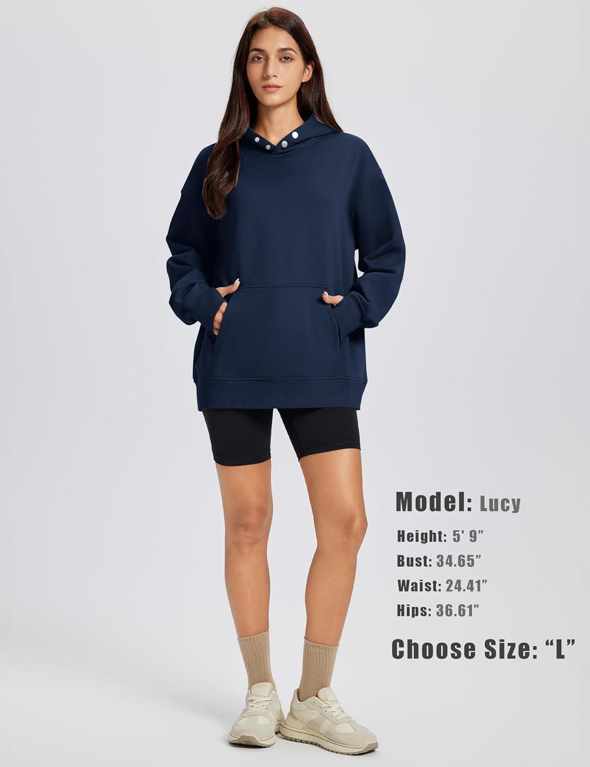 imageMAGCOMSEN Oversized Hoodies for Women Fleece Pullover Sweatshirts Warm Cozy Sweaters Workout Winter Fall HoodieNavy