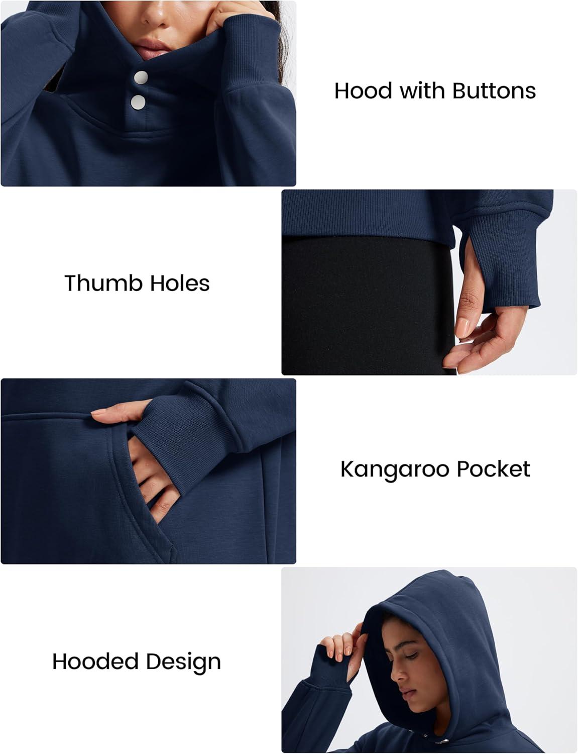 imageMAGCOMSEN Oversized Hoodies for Women Fleece Pullover Sweatshirts Warm Cozy Sweaters Workout Winter Fall HoodieNavy