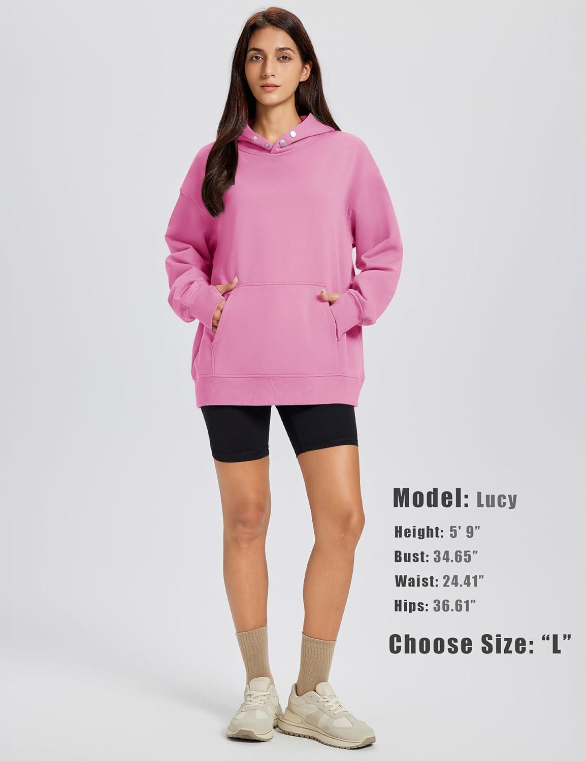 imageMAGCOMSEN Oversized Hoodies for Women Fleece Pullover Sweatshirts Warm Cozy Sweaters Workout Winter Fall HoodiePink