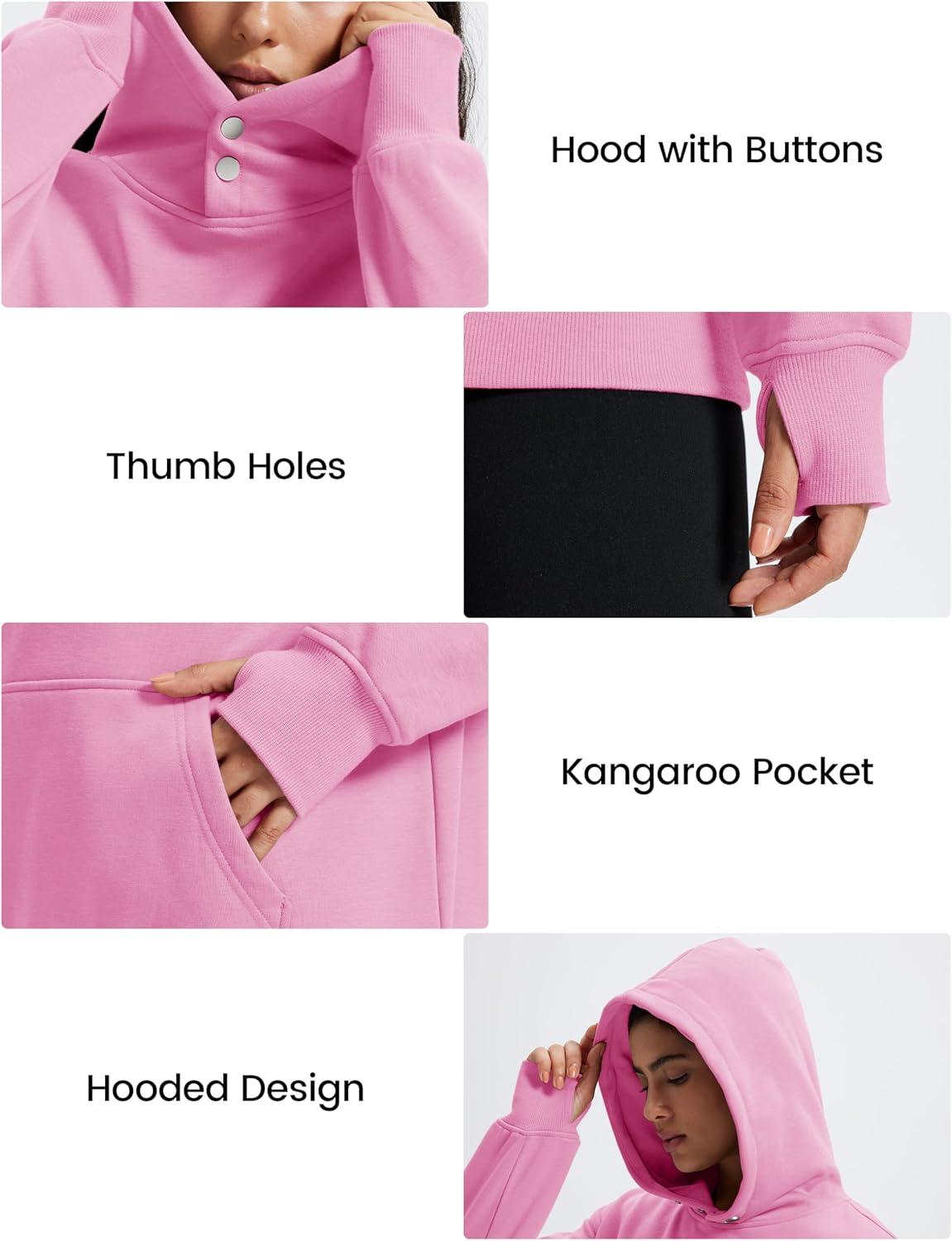 imageMAGCOMSEN Oversized Hoodies for Women Fleece Pullover Sweatshirts Warm Cozy Sweaters Workout Winter Fall HoodiePink