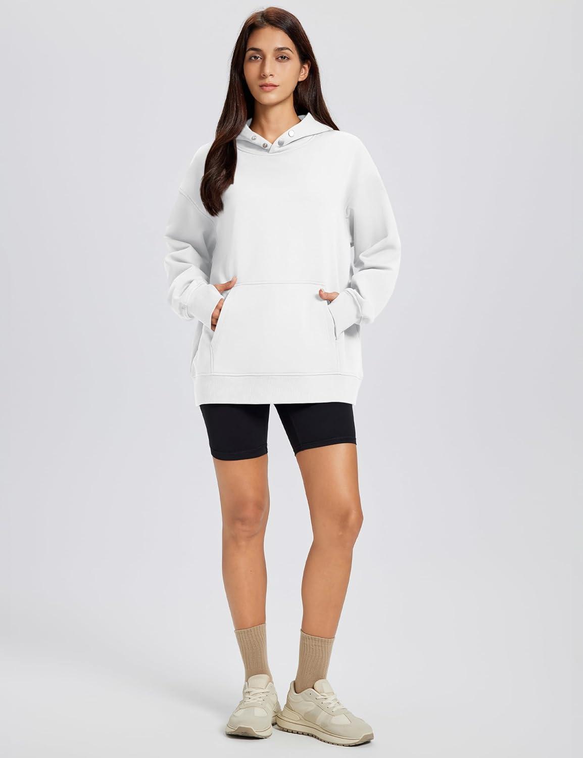 imageMAGCOMSEN Oversized Hoodies for Women Fleece Pullover Sweatshirts Warm Cozy Sweaters Workout Winter Fall HoodieWhite