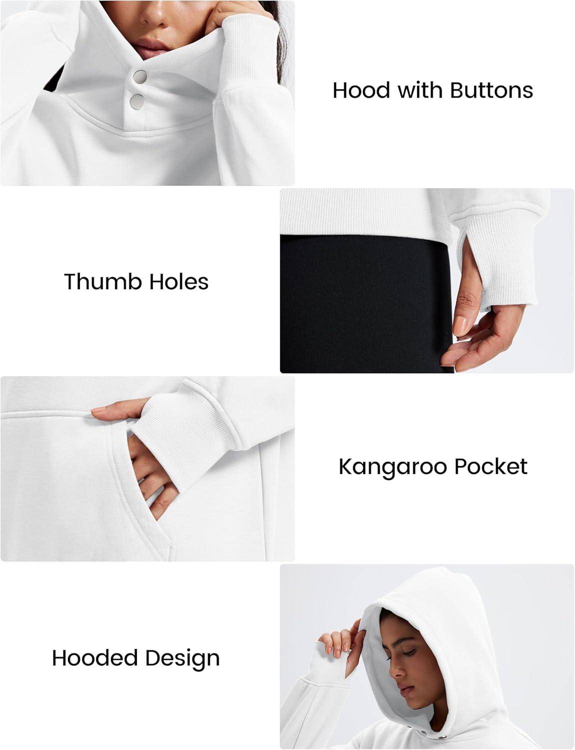 imageMAGCOMSEN Oversized Hoodies for Women Fleece Pullover Sweatshirts Warm Cozy Sweaters Workout Winter Fall HoodieWhite