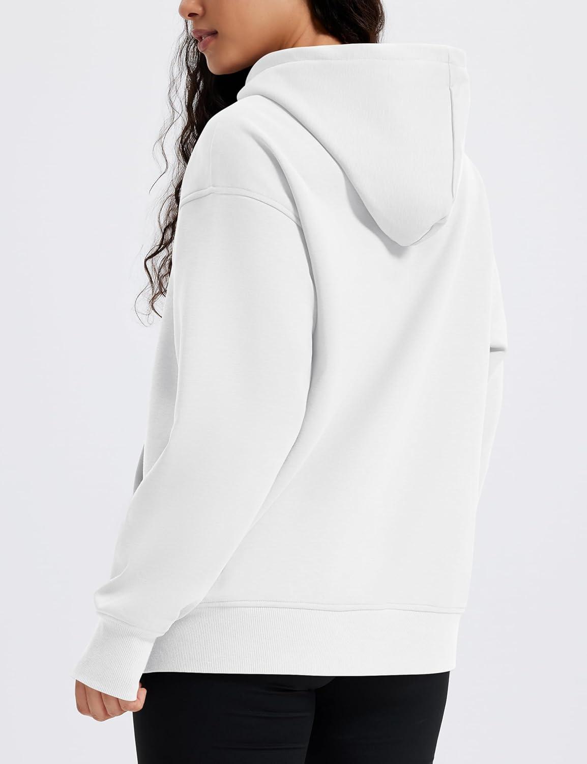 imageMAGCOMSEN Oversized Hoodies for Women Fleece Pullover Sweatshirts Warm Cozy Sweaters Workout Winter Fall HoodieWhite