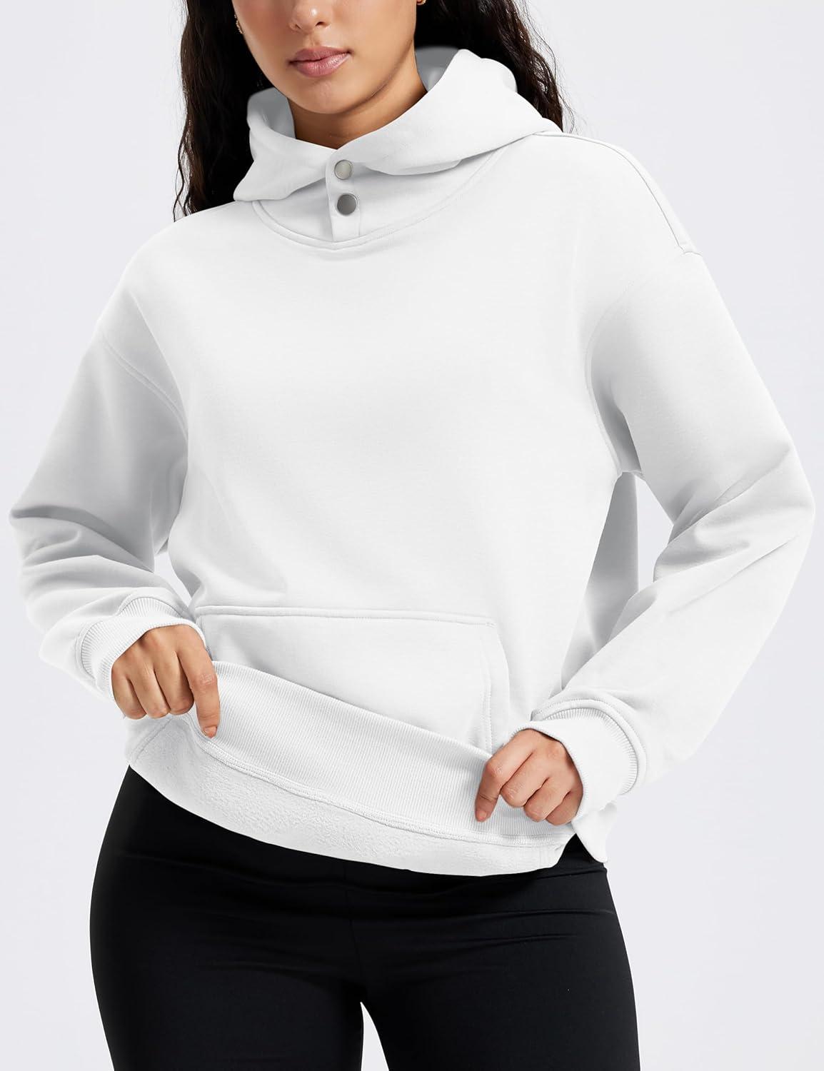 imageMAGCOMSEN Oversized Hoodies for Women Fleece Pullover Sweatshirts Warm Cozy Sweaters Workout Winter Fall HoodieWhite