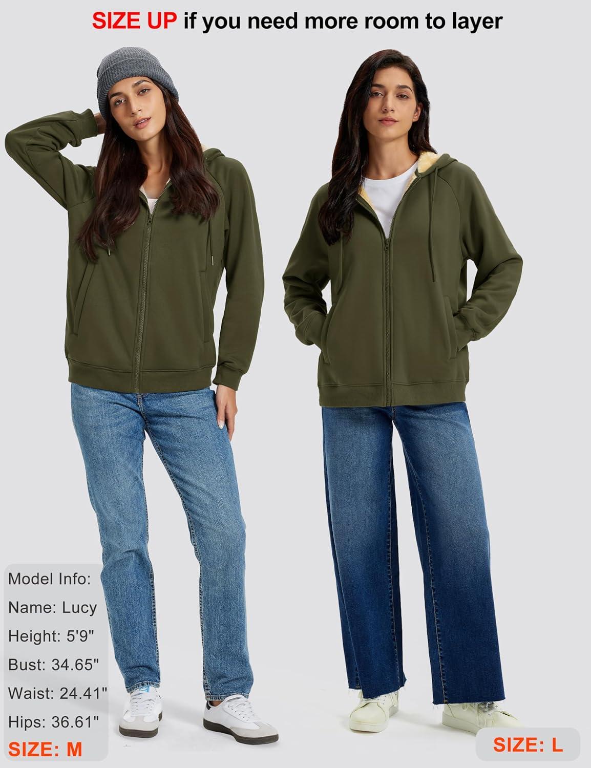 imageMAGCOMSEN Womens Zip Up Hoodies Sherpa Fleece Lined Sweatshirts Hooded Winter Coat Thick Warm Jackets Casual Cold WeatherArmy Green