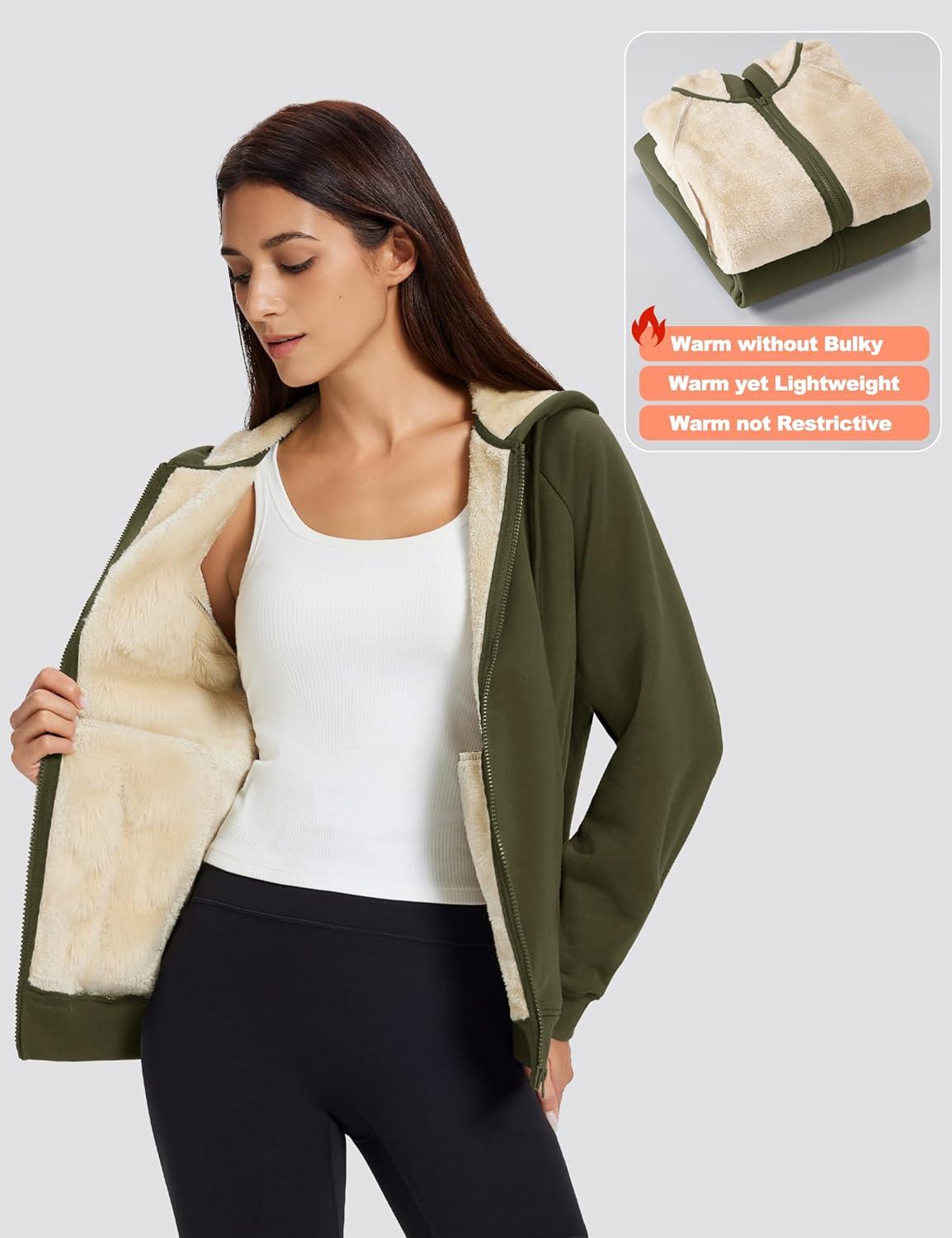 imageMAGCOMSEN Womens Zip Up Hoodies Sherpa Fleece Lined Sweatshirts Hooded Winter Coat Thick Warm Jackets Casual Cold WeatherArmy Green