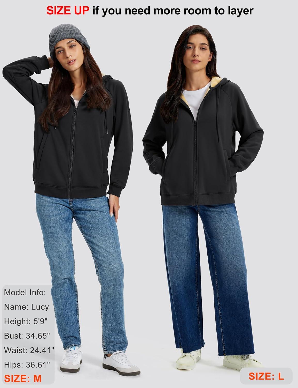 imageMAGCOMSEN Womens Zip Up Hoodies Sherpa Fleece Lined Sweatshirts Hooded Winter Coat Thick Warm Jackets Casual Cold WeatherBlack