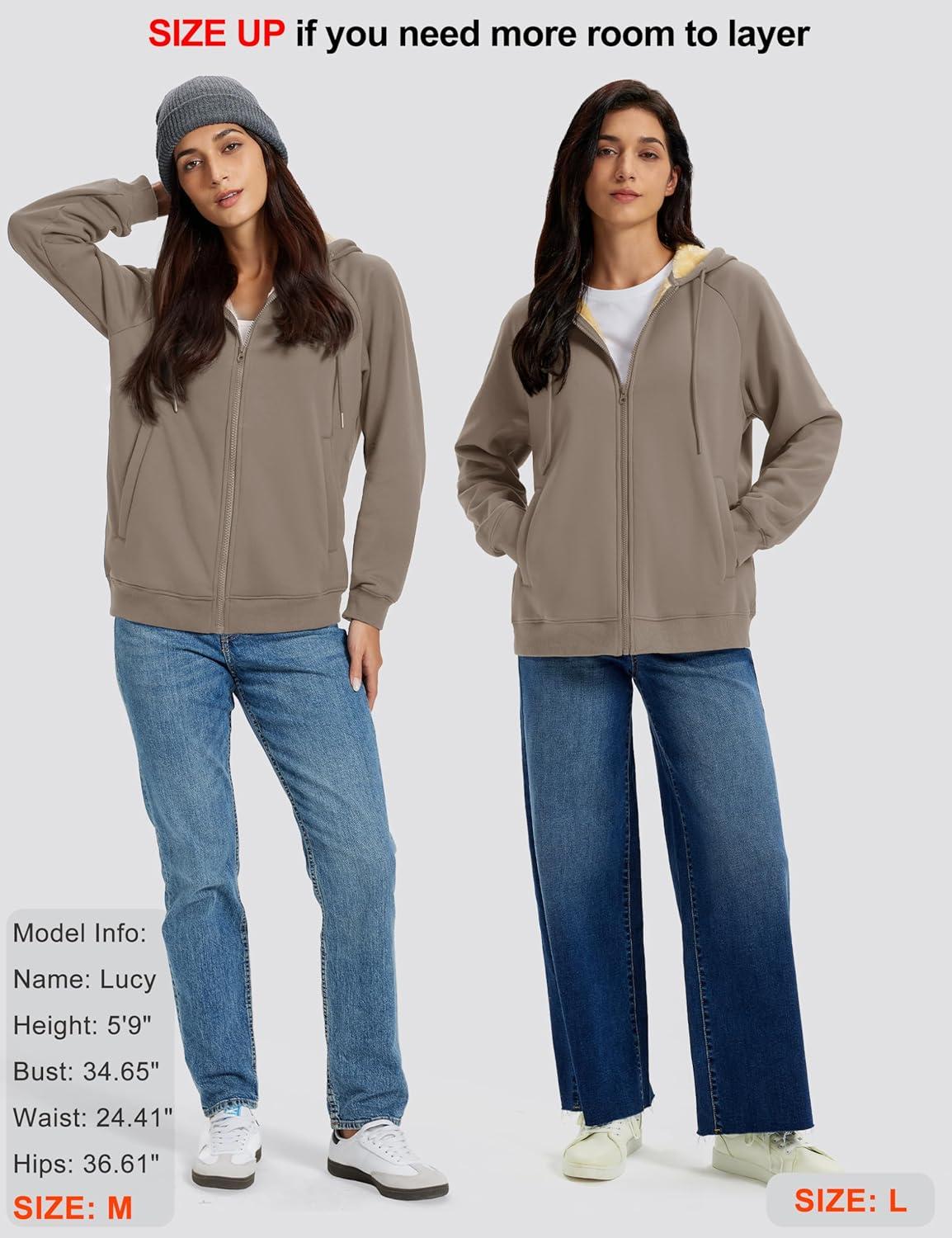 imageMAGCOMSEN Womens Zip Up Hoodies Sherpa Fleece Lined Sweatshirts Hooded Winter Coat Thick Warm Jackets Casual Cold WeatherCoffee Gray