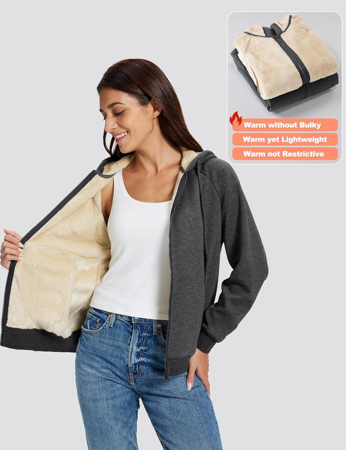 imageMAGCOMSEN Womens Zip Up Hoodies Sherpa Fleece Lined Sweatshirts Hooded Winter Coat Thick Warm Jackets Casual Cold WeatherGray