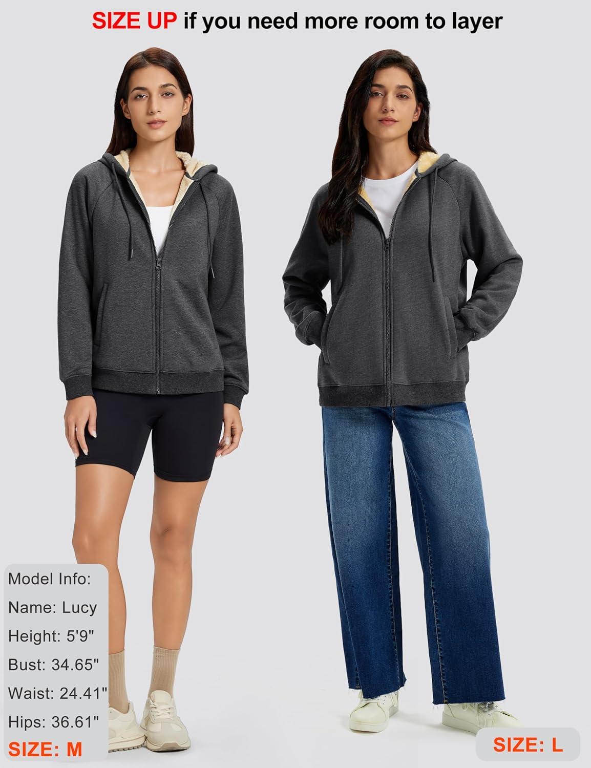 imageMAGCOMSEN Womens Zip Up Hoodies Sherpa Fleece Lined Sweatshirts Hooded Winter Coat Thick Warm Jackets Casual Cold WeatherGray