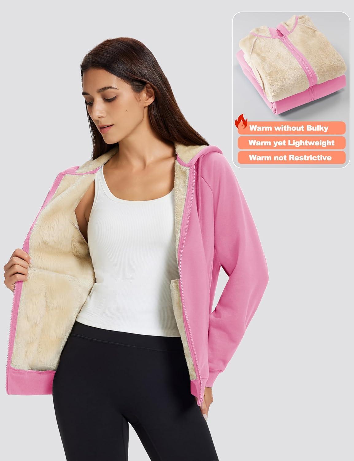 imageMAGCOMSEN Womens Zip Up Hoodies Sherpa Fleece Lined Sweatshirts Hooded Winter Coat Thick Warm Jackets Casual Cold WeatherHot Pink