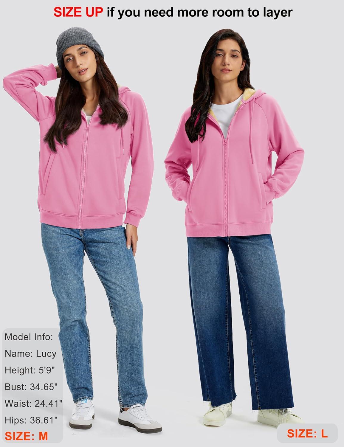 imageMAGCOMSEN Womens Zip Up Hoodies Sherpa Fleece Lined Sweatshirts Hooded Winter Coat Thick Warm Jackets Casual Cold WeatherHot Pink