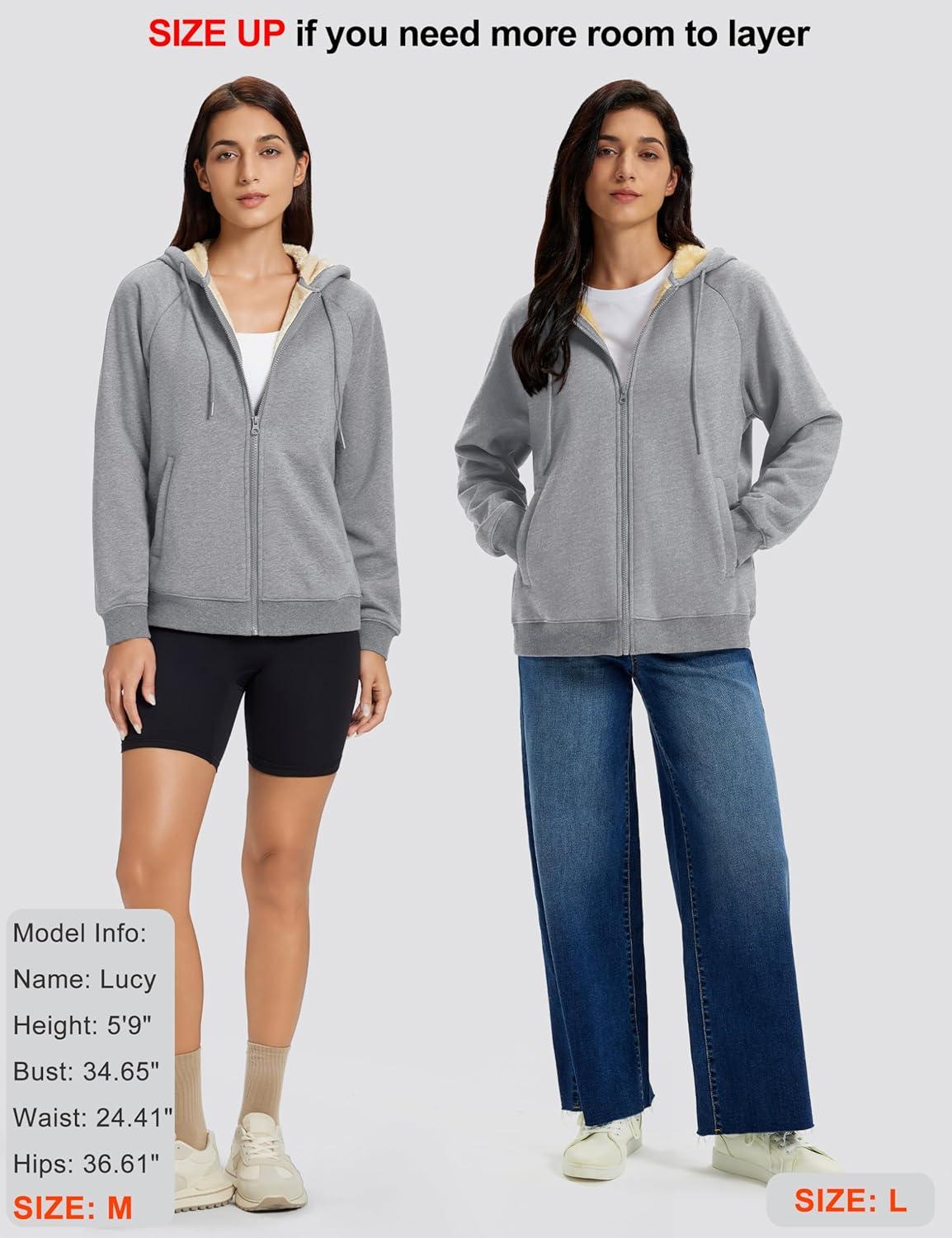 imageMAGCOMSEN Womens Zip Up Hoodies Sherpa Fleece Lined Sweatshirts Hooded Winter Coat Thick Warm Jackets Casual Cold WeatherLight Gray