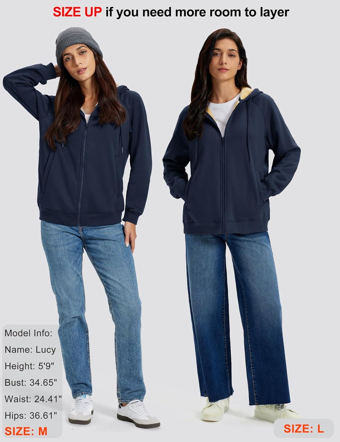 imageMAGCOMSEN Womens Zip Up Hoodies Sherpa Fleece Lined Sweatshirts Hooded Winter Coat Thick Warm Jackets Casual Cold WeatherNavy
