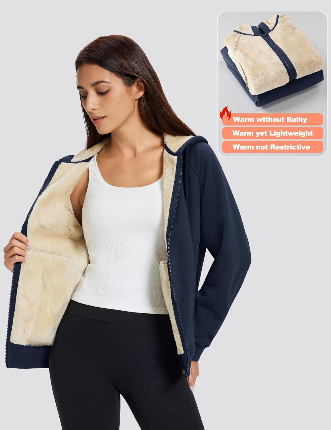 imageMAGCOMSEN Womens Zip Up Hoodies Sherpa Fleece Lined Sweatshirts Hooded Winter Coat Thick Warm Jackets Casual Cold WeatherNavy