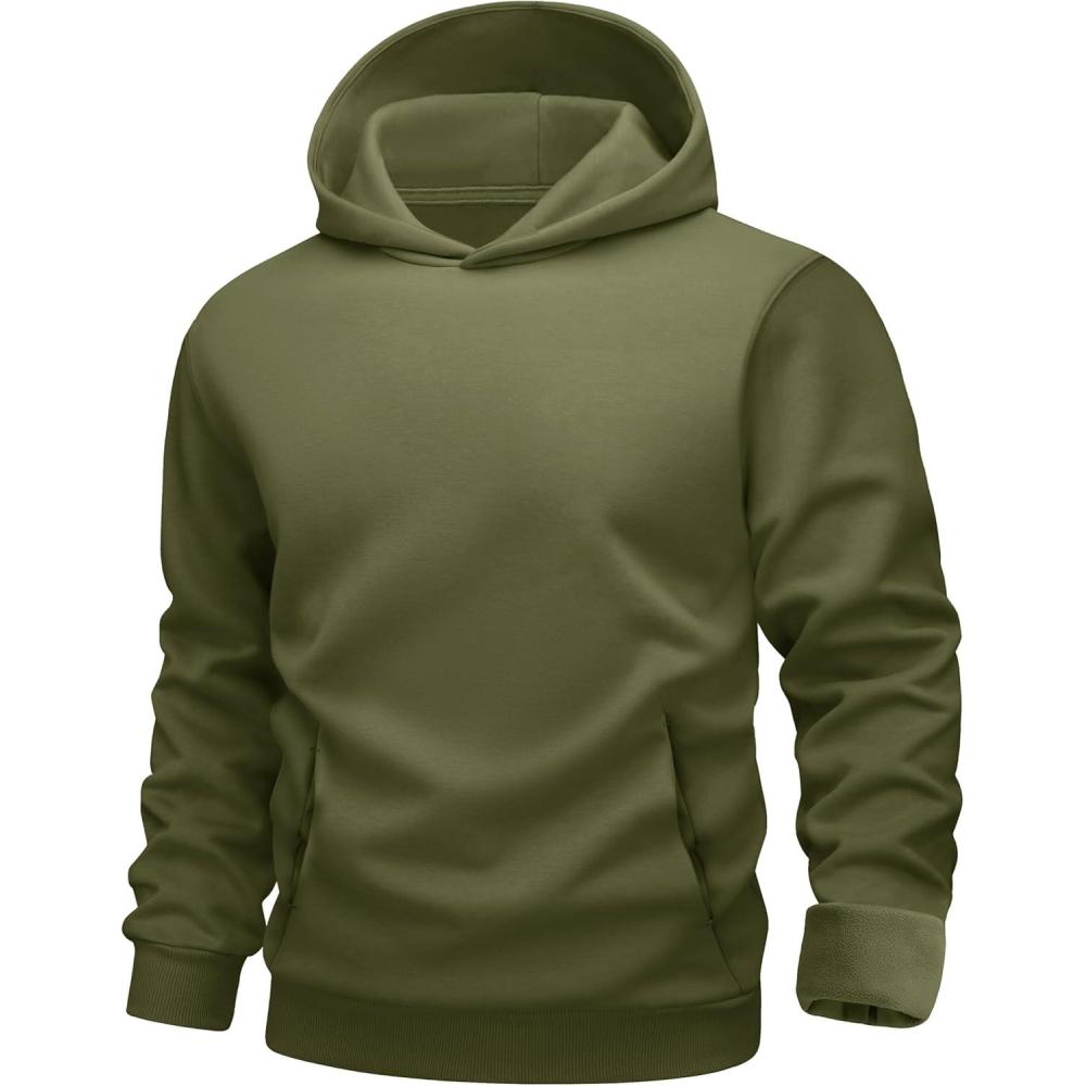 imageMAGCOMSEN Mens Fleece Lined Hoodies Fashion Casual Athletic Hoody Pullover Plain Sweatshirts with Kangaroo PocketArmygreen