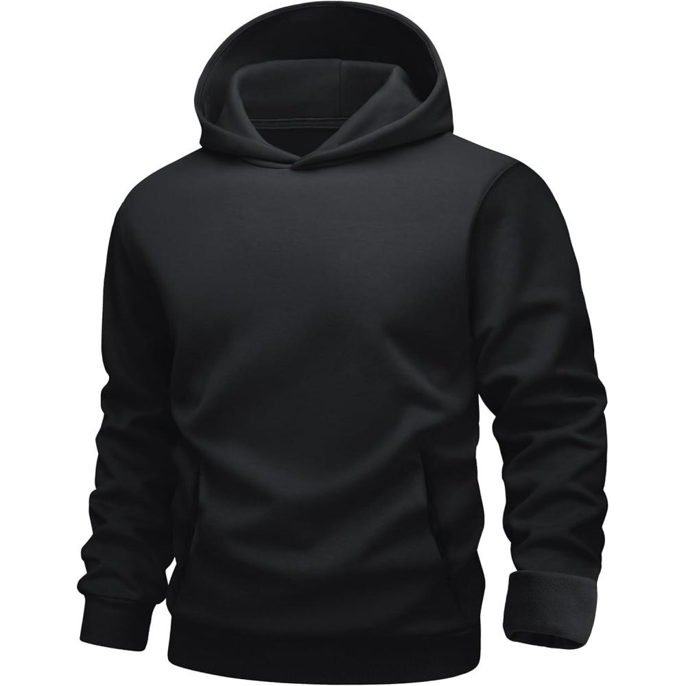 imageMAGCOMSEN Mens Fleece Lined Hoodies Fashion Casual Athletic Hoody Pullover Plain Sweatshirts with Kangaroo PocketBlack