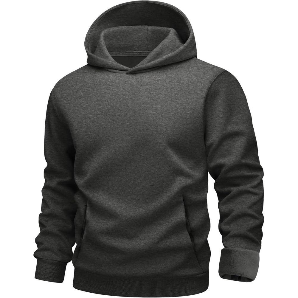imageMAGCOMSEN Mens Fleece Lined Hoodies Fashion Casual Athletic Hoody Pullover Plain Sweatshirts with Kangaroo PocketGray