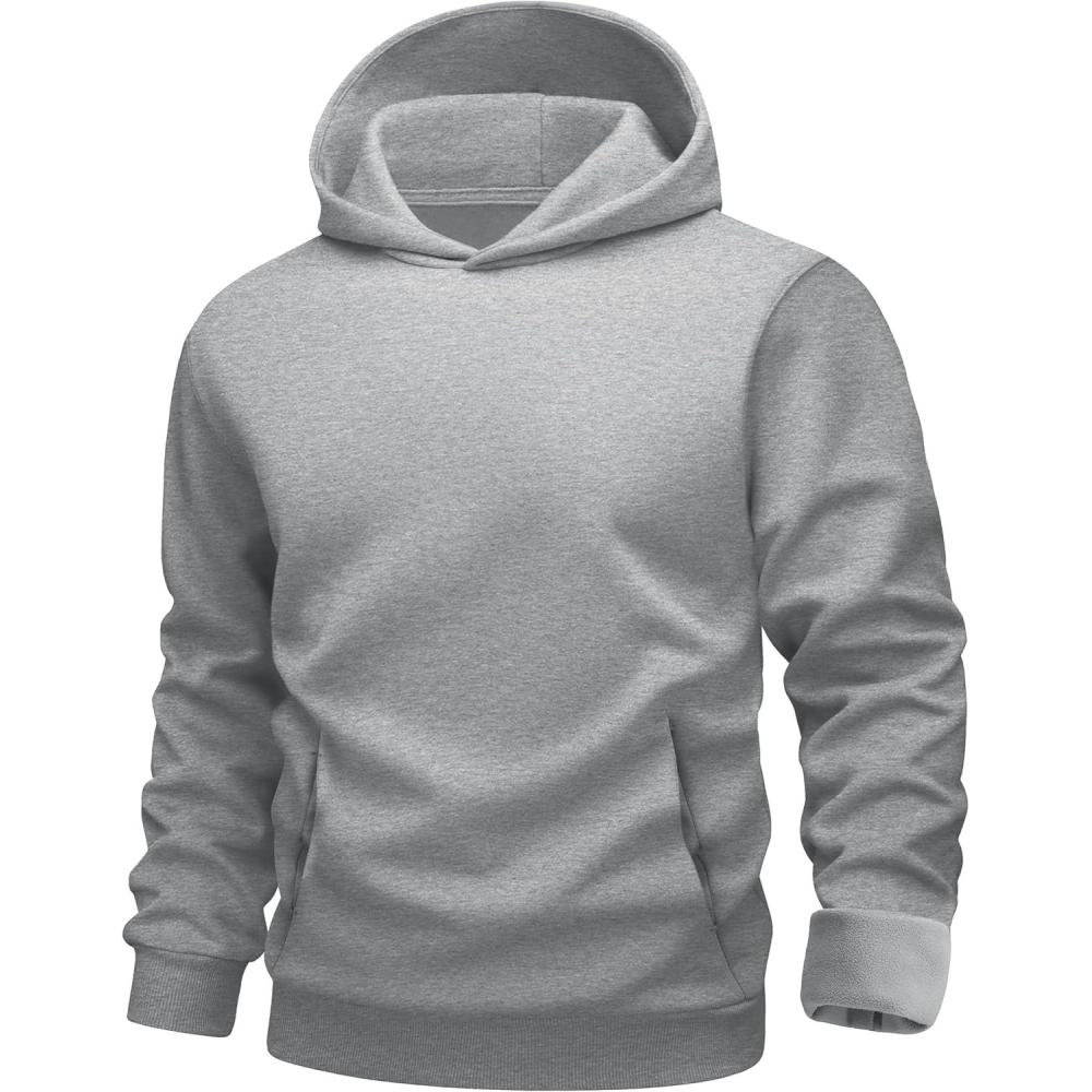 imageMAGCOMSEN Mens Fleece Lined Hoodies Fashion Casual Athletic Hoody Pullover Plain Sweatshirts with Kangaroo PocketLtgray