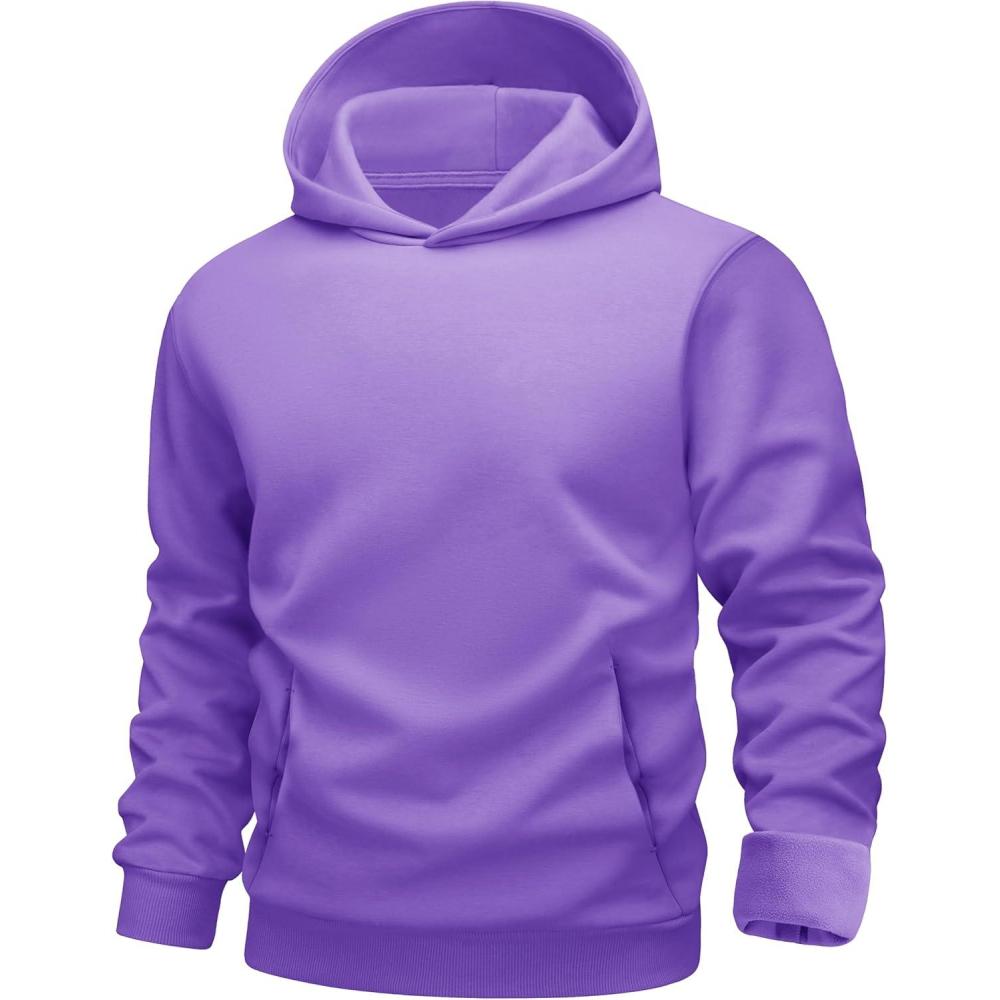 imageMAGCOMSEN Mens Fleece Lined Hoodies Fashion Casual Athletic Hoody Pullover Plain Sweatshirts with Kangaroo PocketLtpurple