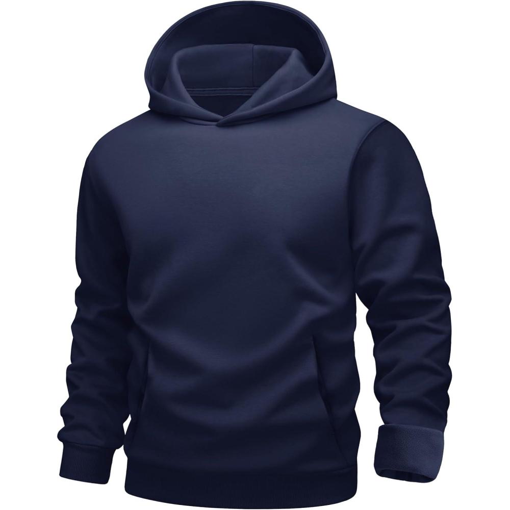 imageMAGCOMSEN Mens Fleece Lined Hoodies Fashion Casual Athletic Hoody Pullover Plain Sweatshirts with Kangaroo PocketNavy