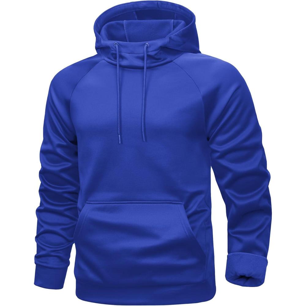 imageMAGCOMSEN Mens Hoodies Fleece Lined Casual Athletic Sweatshirts Pullover with Kangaroo PocketBright Blue