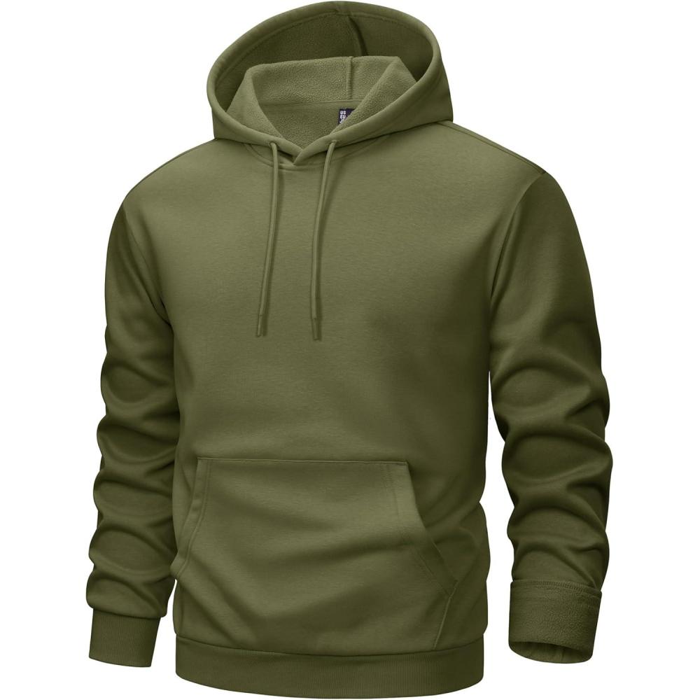 imageMAGCOMSEN Mens Hoodies Fleece Lined Sweatshirts Drawstring Casual Workout Midweight Pullover With Kangaroo PocketArmygreen